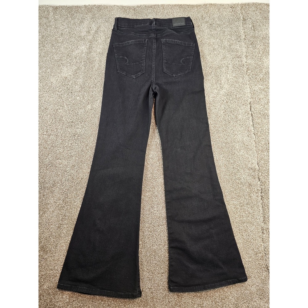 American Eagle Next Level Stretch High Waisted Flare Jeans Black Button Fly 4R - Picture 7 of 16